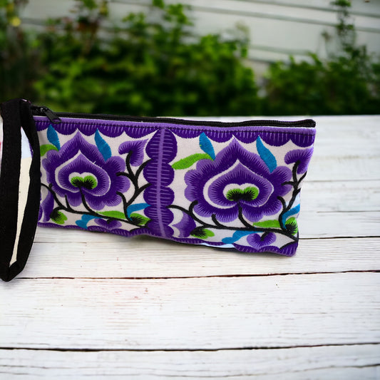 Floral Embroidered Wristlet