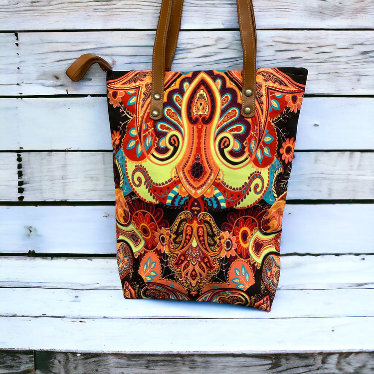 Burnt orange and lemon on licorice Midi tote