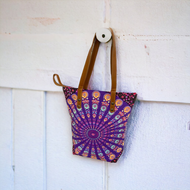 Violet and mandarine mandala spiral Midi tote