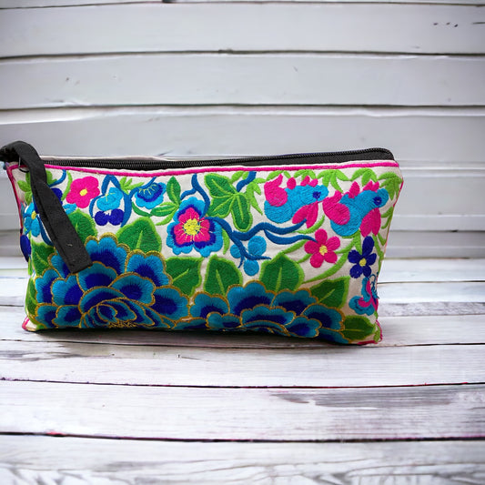 Aqua blossom on white clutch