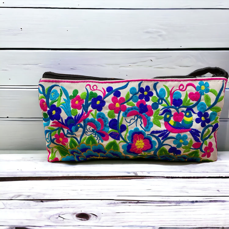 Aqua blossom on white clutch