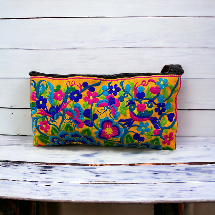 Aqua blossom on sunshine yellow clutch