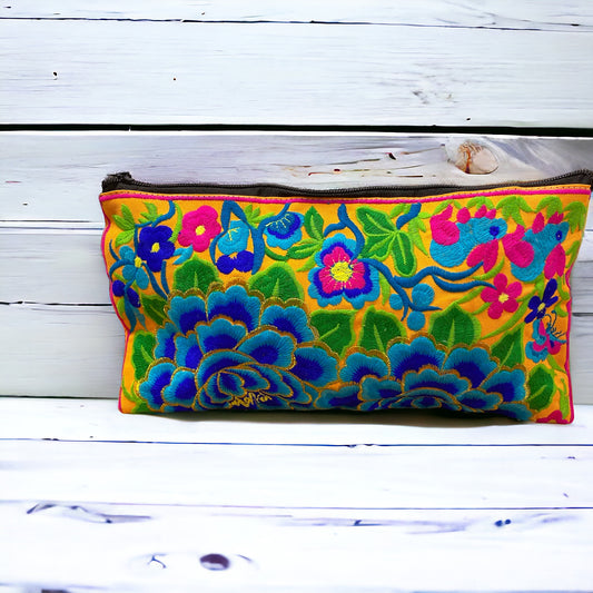 Aqua blossom on sunshine yellow clutch