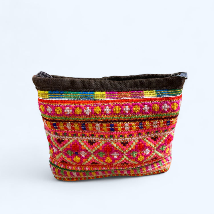 Hill tribe bright pink and lime mini pouch