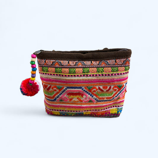 Hill tribe silver and gold thread mini pouch