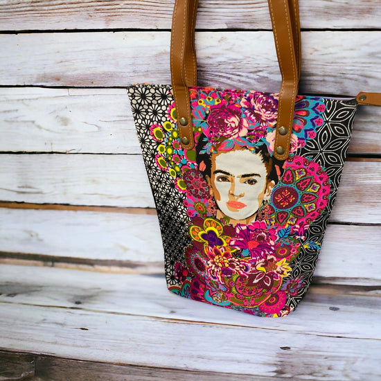 Frida Kahlo Tote with multi mandala on licorice