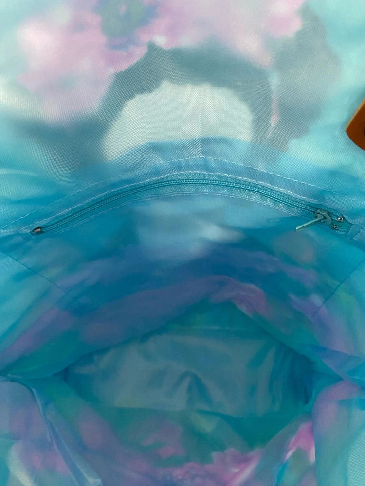 Feathers & Flower on aqua maxi tote