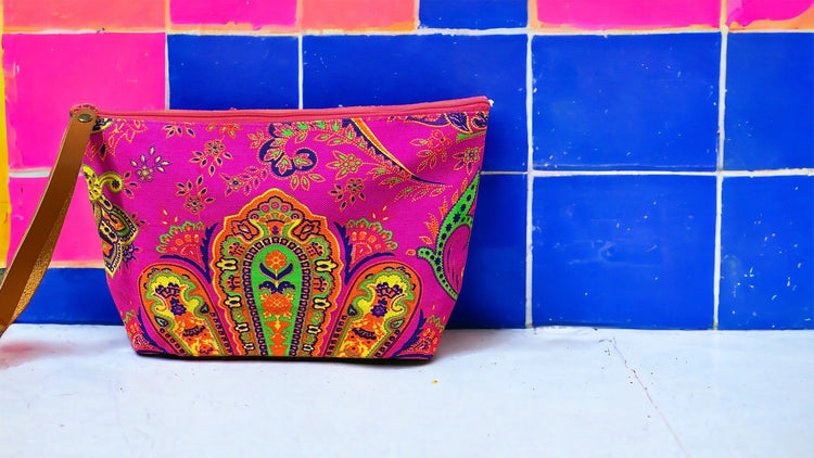 Mandala in lime on hot pink clutch