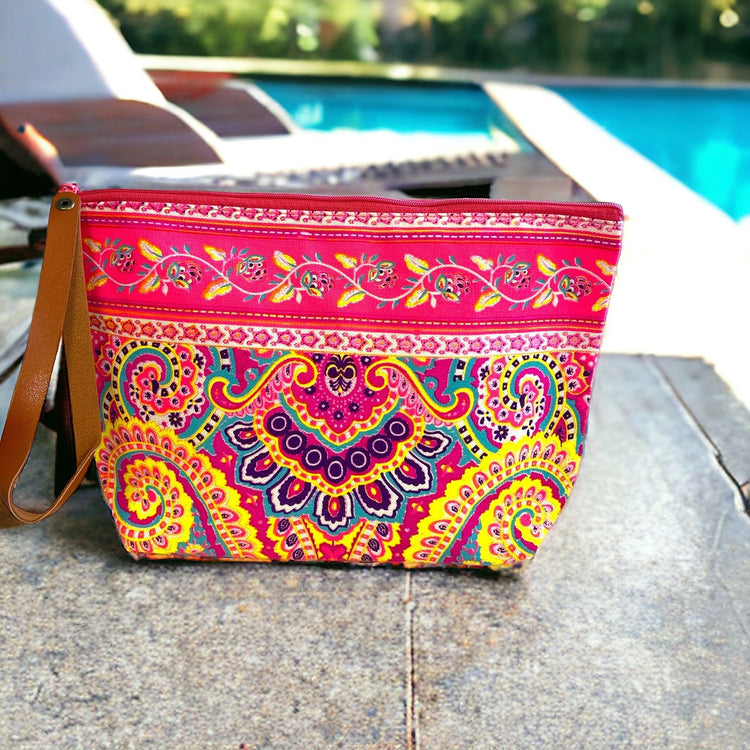 Sunshine yellow paisley on hot pink clutch