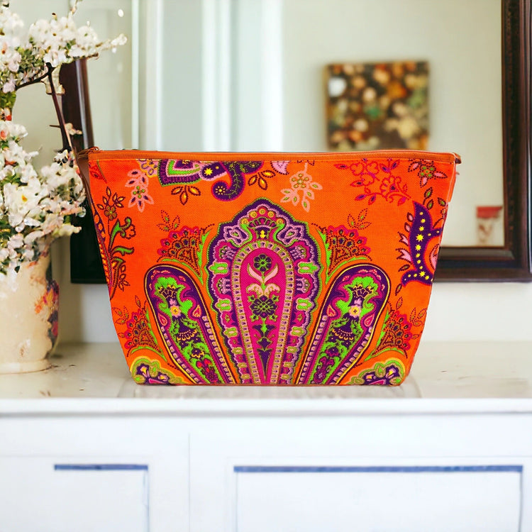 Neon tangerine paisley clutch