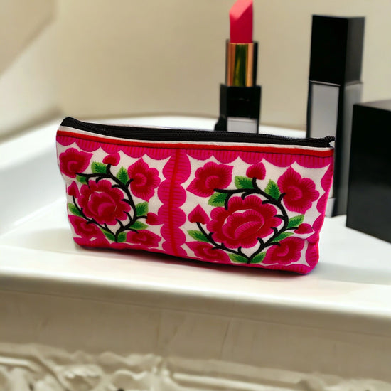 Hot pink and ruby red blossom on white wristlet