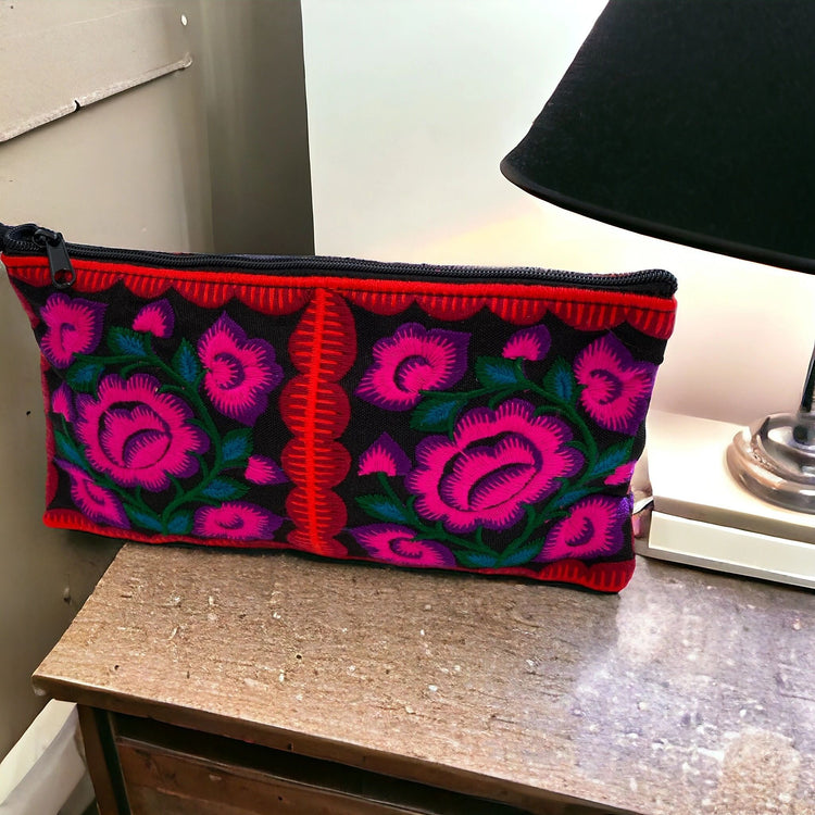 Hot pink baby blossom on licorice wristlet