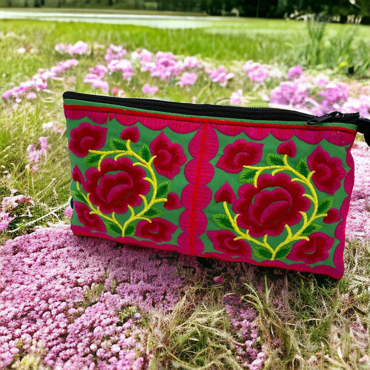 Ruby rose baby blossom on spring green wristlet