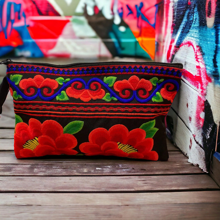 Ruby red poppy on licorice clutch