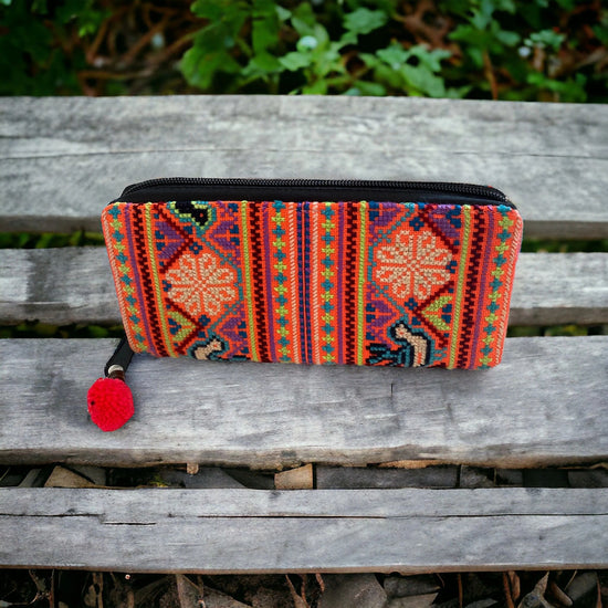 Bluebird on bright tangerine purse