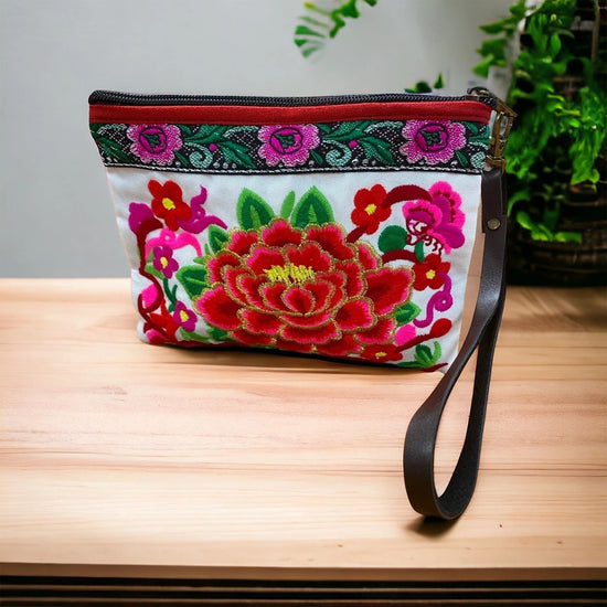 Ruby rose baby blossom on white wristlet-green trim