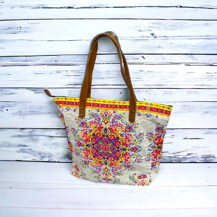 Spring florals on white maxi tote